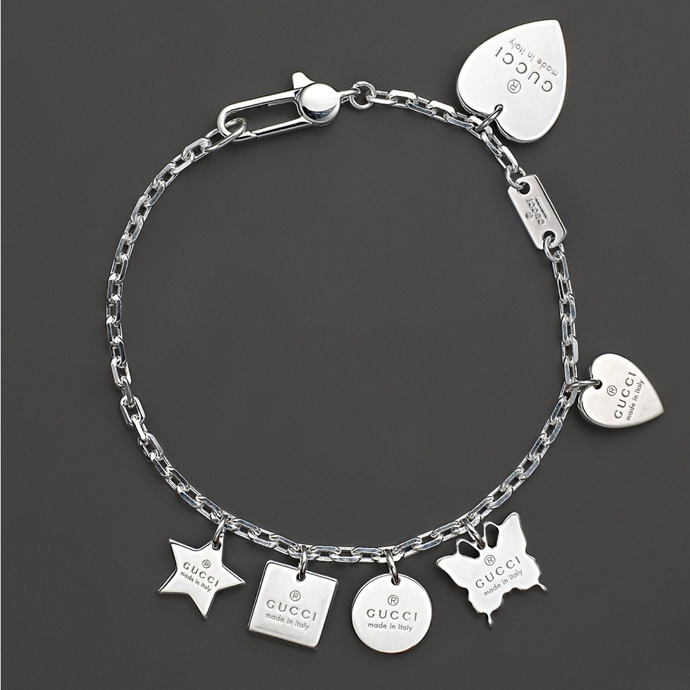 NIB GUCCI Trademark Sterling Silver Charm Bracelet